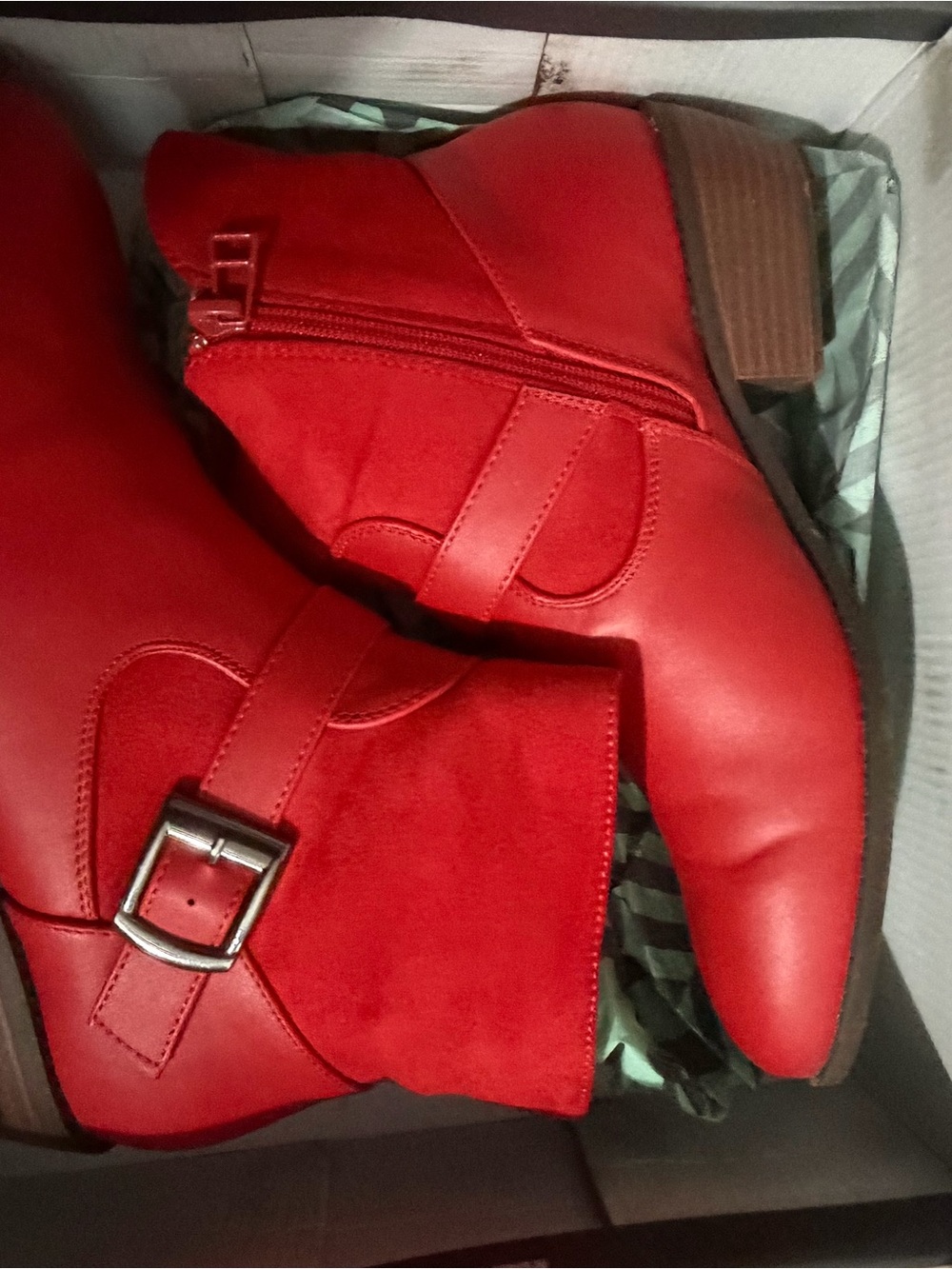 Red Ankle Boots with Buckle Detail